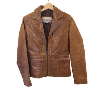 Vintage Wilsons Maxima Leather Jacket XS Brown Zip Front Classic‎ Retro 90s Y2k